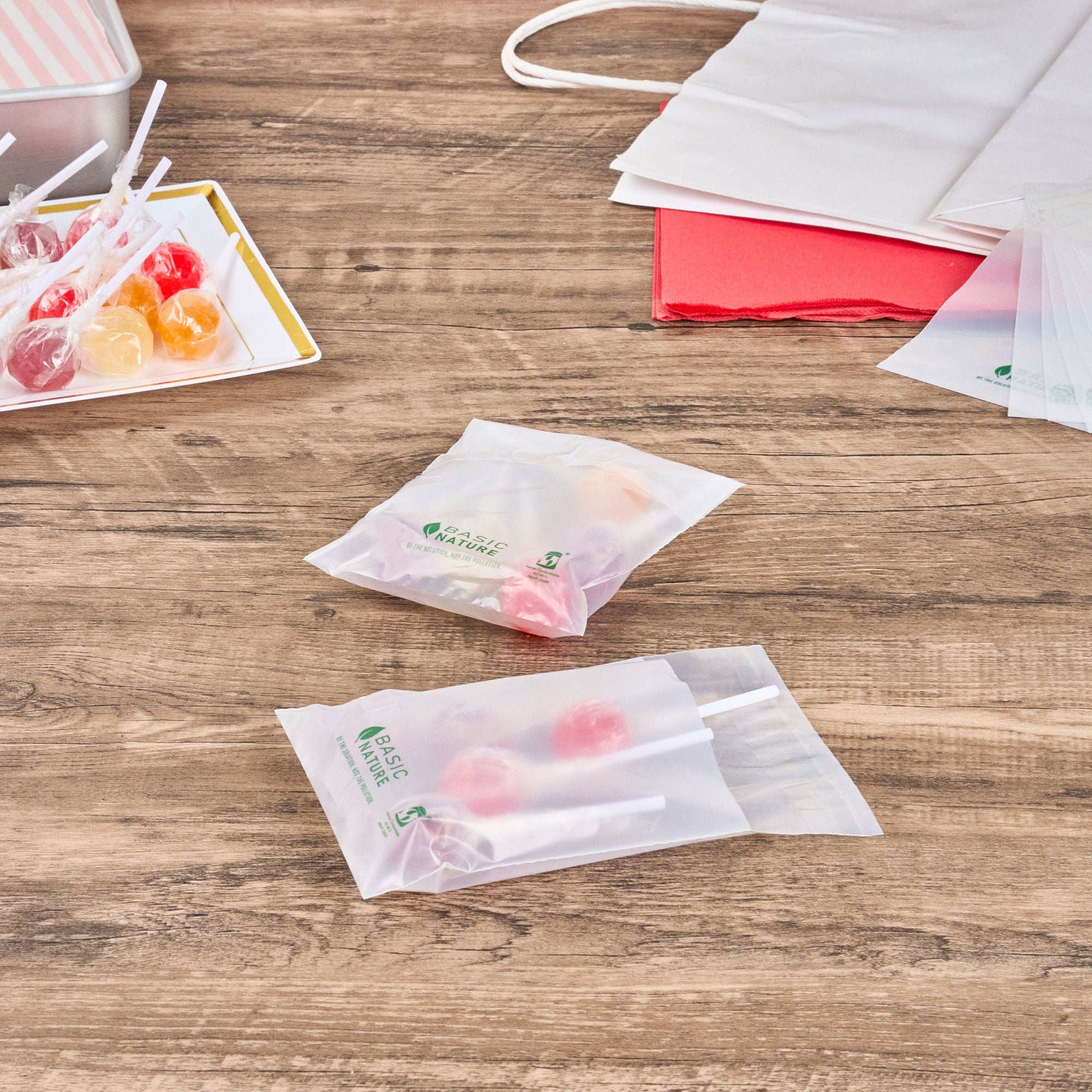Basic Nature Translucent PLA Plastic / PBAT Lip and Tape Bag - Self-Sealing, Compostable - 4 3/4" x 4" - 100 count box