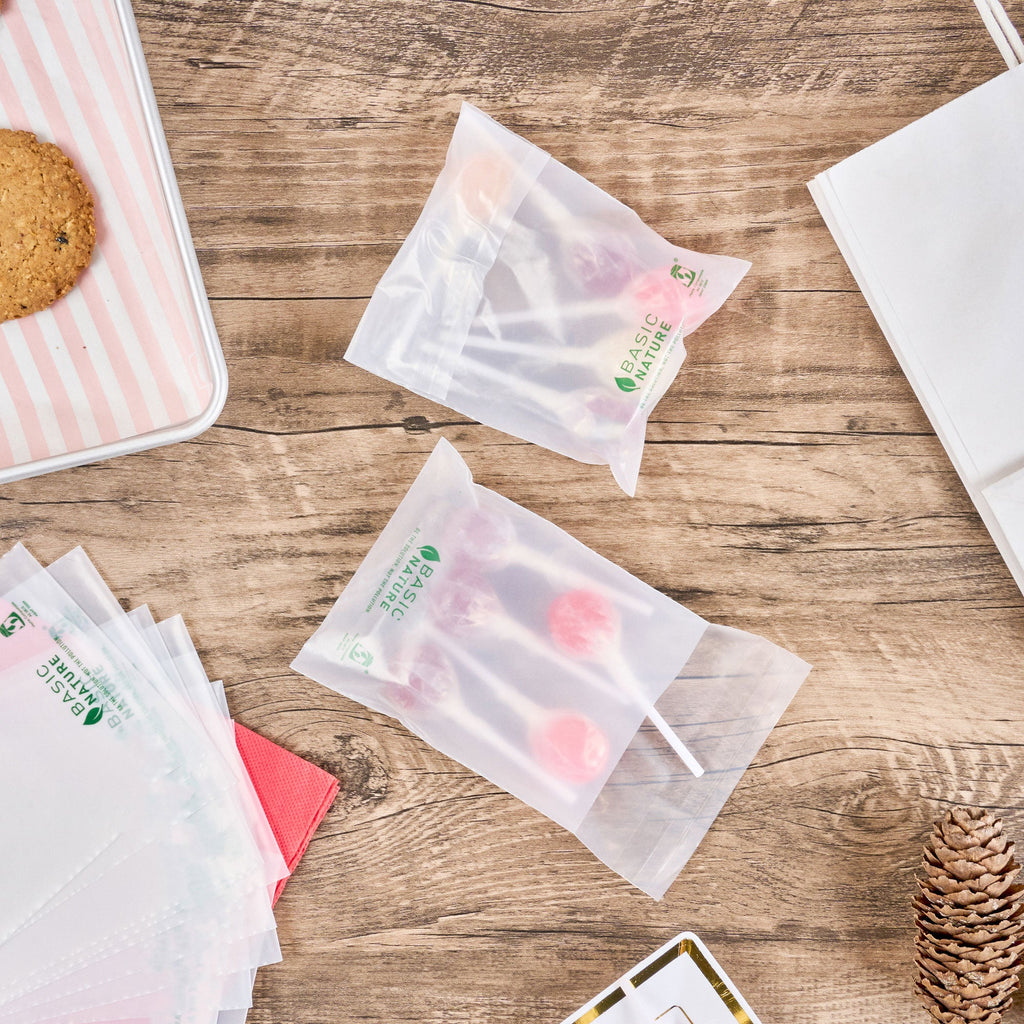 Basic Nature Translucent PLA Plastic / PBAT Lip and Tape Bag - Self-Sealing, Compostable - 4 3/4" x 4" - 100 count box