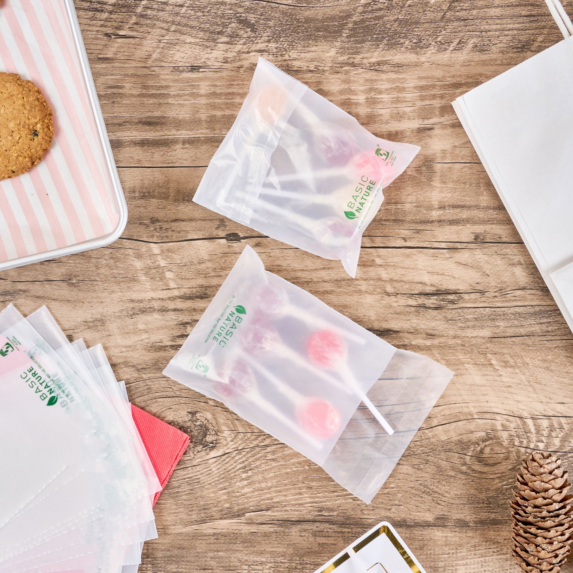 Basic Nature Translucent PLA Plastic / PBAT Lip and Tape Bag - Self-Sealing, Compostable - 4 3/4" x 4" - 100 count box
