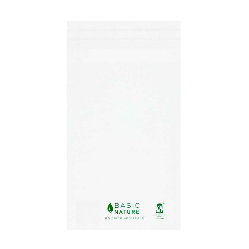 Basic Nature Translucent PLA Plastic / PBAT Lip and Tape Bag - Self-Sealing, Compostable - 6" x 4" - 100 count box
