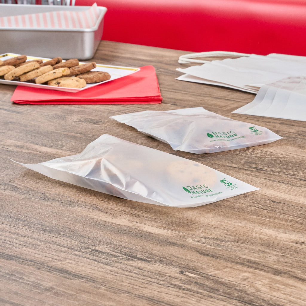 Basic Nature Translucent PLA Plastic / PBAT Lip and Tape Bag - Self-Sealing, Compostable - 7" x 5" - 100 count box