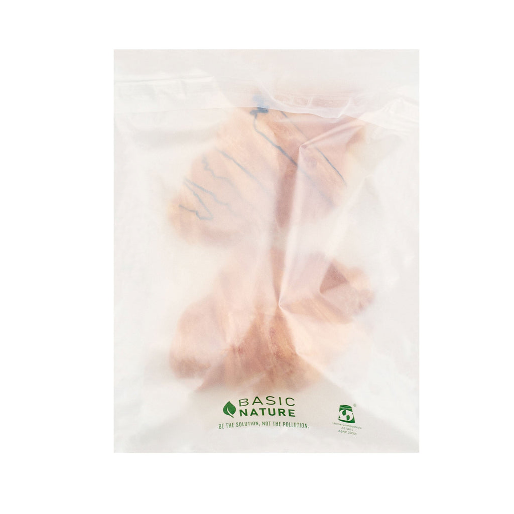 Basic Nature Translucent PLA Plastic / PBAT Lip and Tape Bag - Self-Sealing, Compostable - 10" x 8" - 100 count box