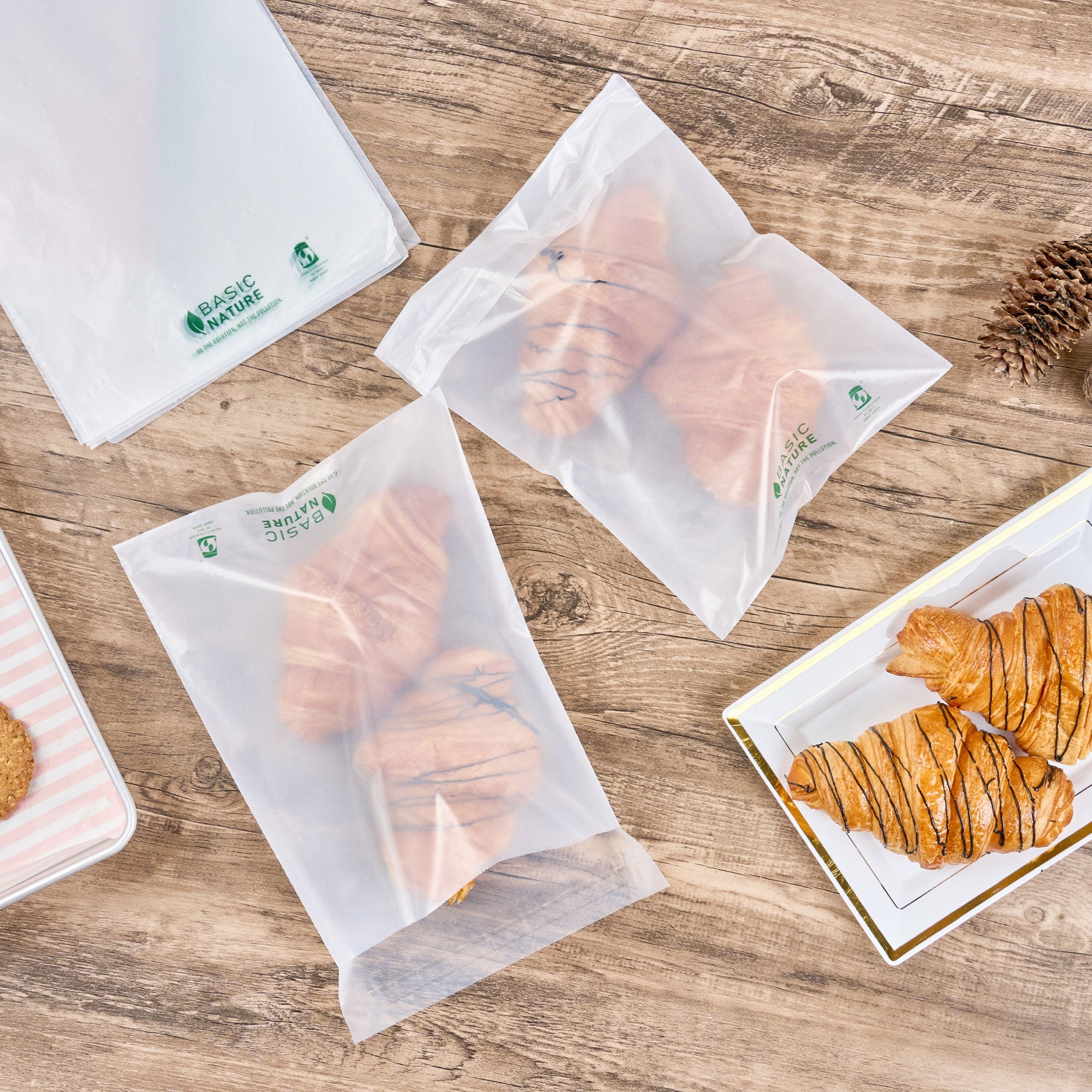 Basic Nature Translucent PLA Plastic / PBAT Lip and Tape Bag - Self-Sealing, Compostable - 10" x 8" - 100 count box
