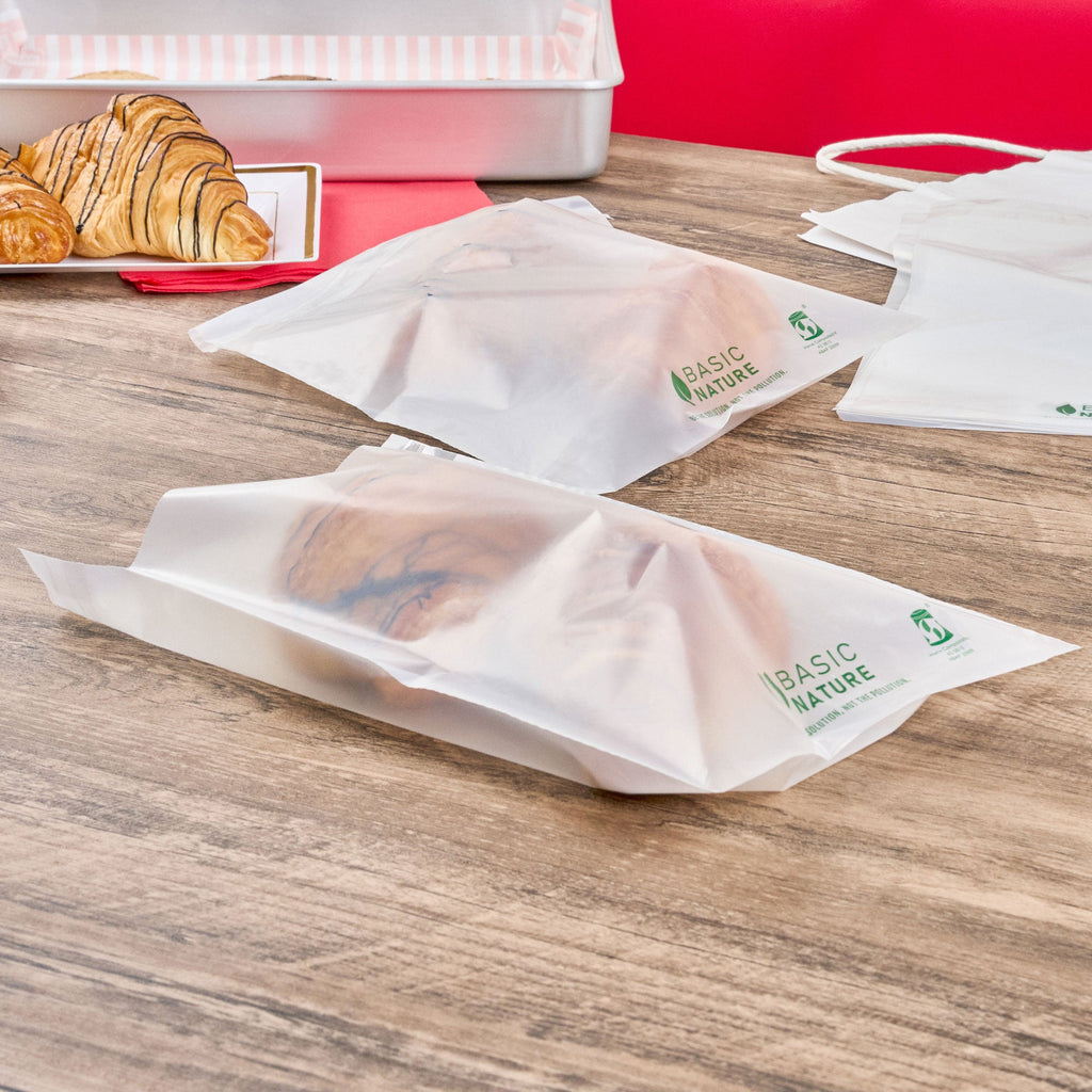 Basic Nature Translucent PLA Plastic / PBAT Lip and Tape Bag - Self-Sealing, Compostable - 10" x 8" - 100 count box