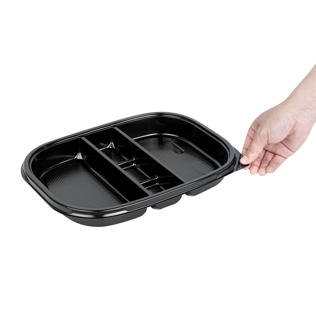 Bento Tek 51 oz Rectangle Black Plastic Bento Box - 5 Compartments - 12 1/4" x 9 3/4" x 1 1/2" - 50 count box