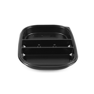 Bento Tek 51 oz Rectangle Black Plastic Bento Box - 5 Compartments - 12 1/4" x 9 3/4" x 1 1/2" - 50 count box