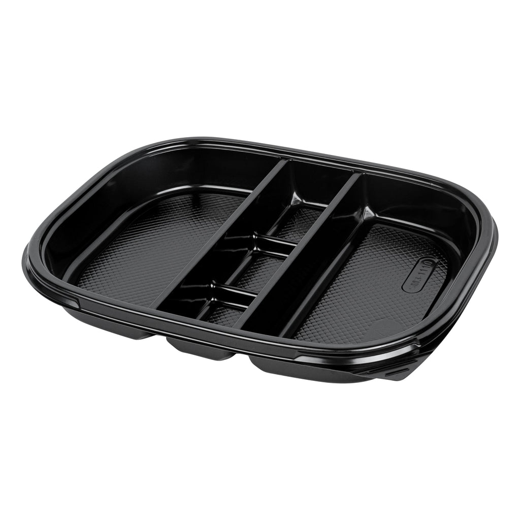 Bento Tek 51 oz Rectangle Black Plastic Bento Box - 5 Compartments - 12 1/4" x 9 3/4" x 1 1/2" - 100 count box