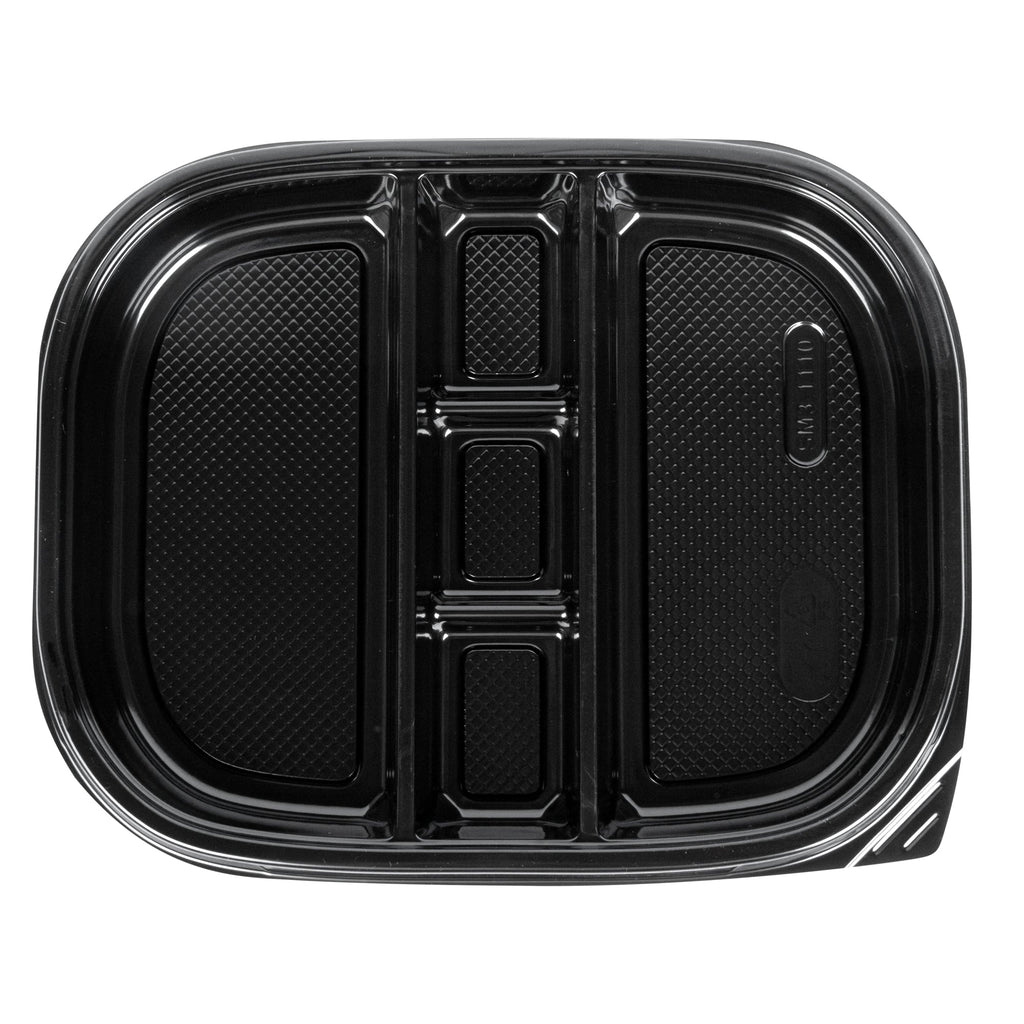 Bento Tek 51 oz Rectangle Black Plastic Bento Box - 5 Compartments - 12 1/4" x 9 3/4" x 1 1/2" - 100 count box