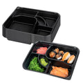 Bento Tek 26 oz Rectangle Black Plastic Bento Box - 5 Compartments - 10 1/2" x 8" x 1 3/4" - 50 count box