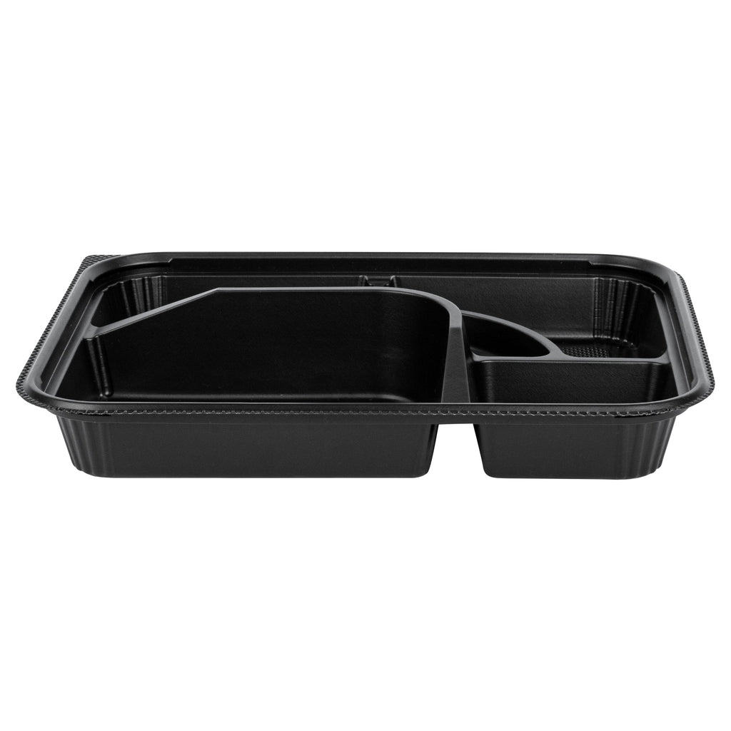 Bento Tek 26 oz Rectangle Black Plastic Bento Box - 5 Compartments - 10 1/2" x 8" x 1 3/4" - 50 count box