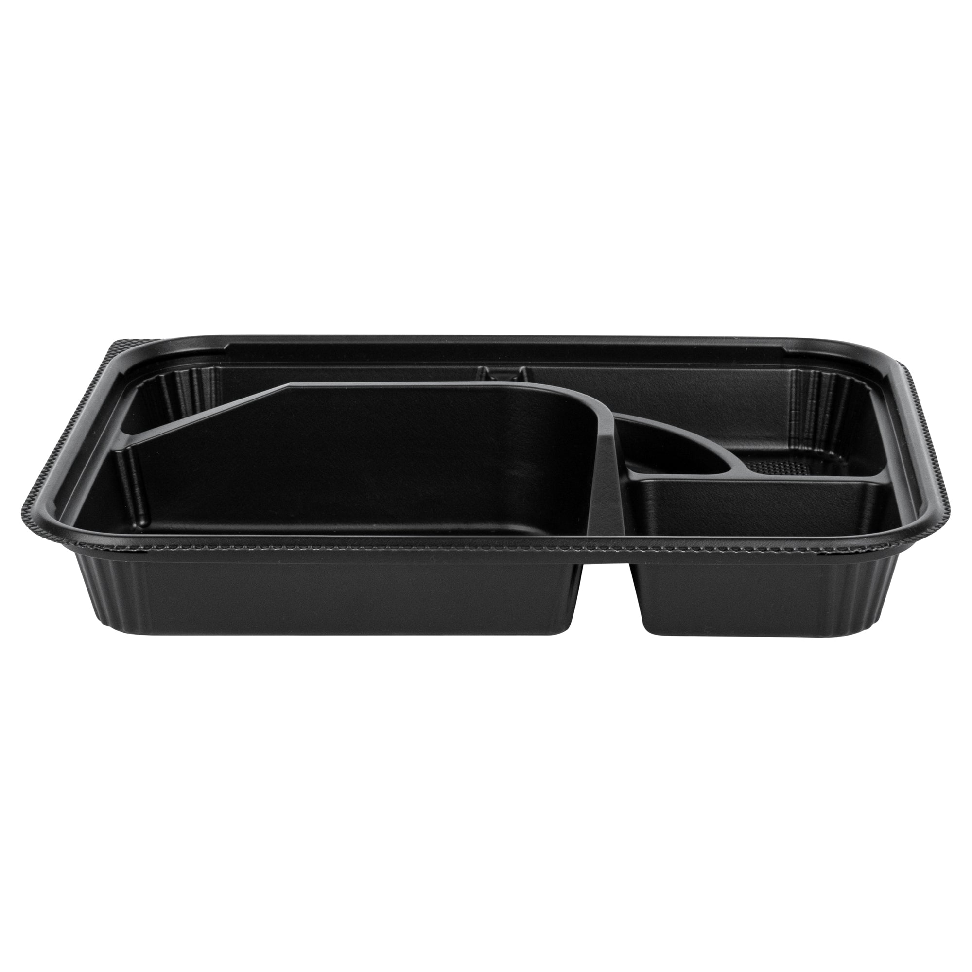 Bento Tek 26 oz Rectangle Black Plastic Bento Box - 5 Compartments - 10 1/2" x 8" x 1 3/4" - 50 count box