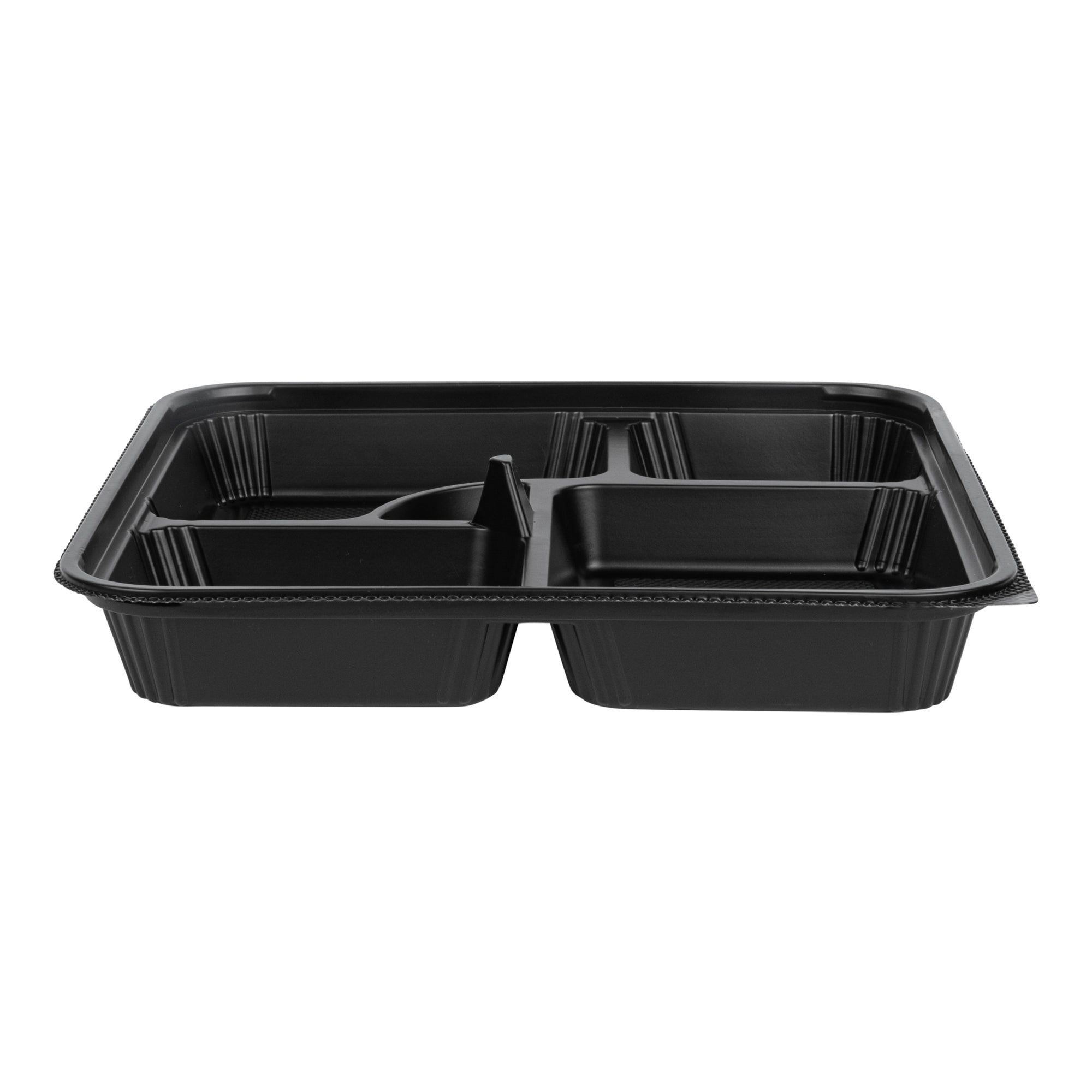 Bento Tek 40 oz Square Black Plastic Bento Box - 5 Compartments, Microwavable - 10 1/2" x 10 1/2" x 2" - 100 count box