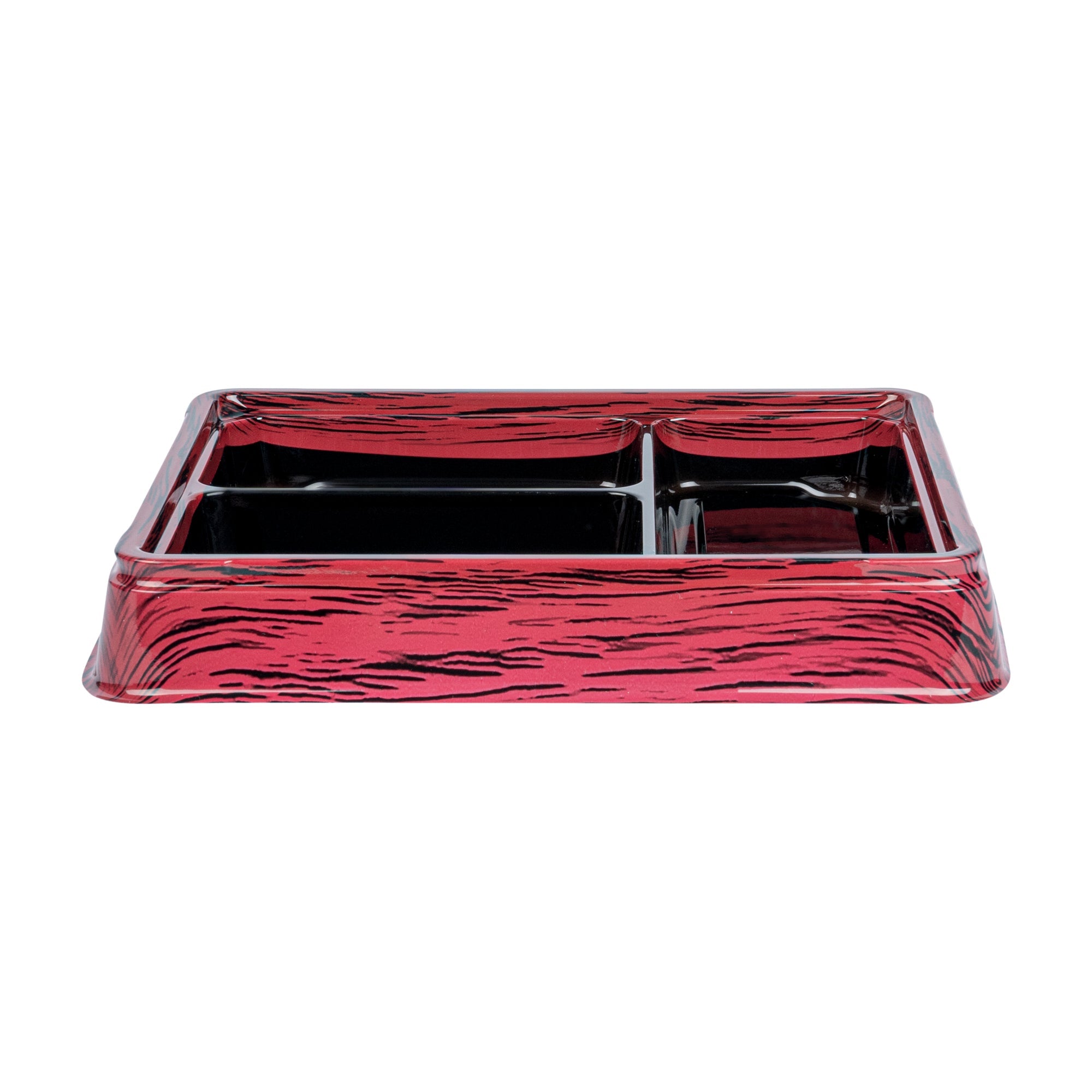 Bento Tek 16 oz Rectangle Red and Black Plastic Bento Box - 3 Compartments - 8 3/4" x 7 1/2" x 1 1/4" - 50 count box