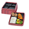 Bento Tek 18 oz Square Red and Black Plastic Bento Box - 4 Compartments - 8 1/2" x 8 1/2" x 1 1/4" - 50 count box