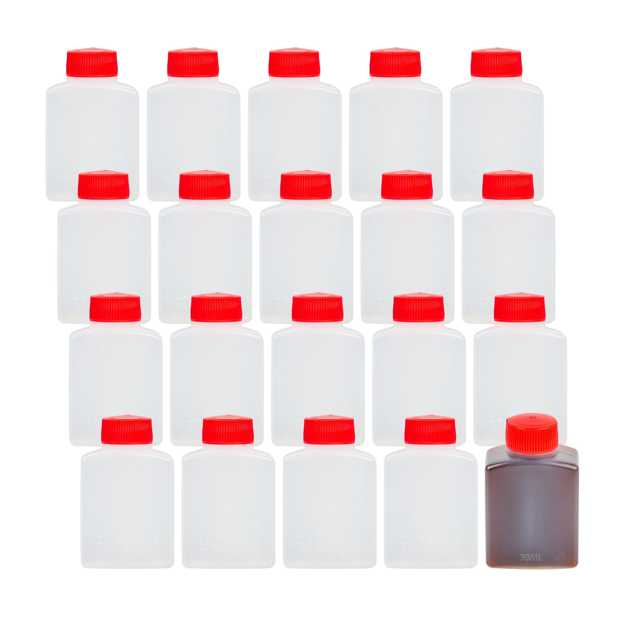 Bento Tek 1 oz Translucent Plastic Soy Sauce Bottle - with Red Cap - 1 1/2" x 3/4" x 2 1/4" - 100 count box