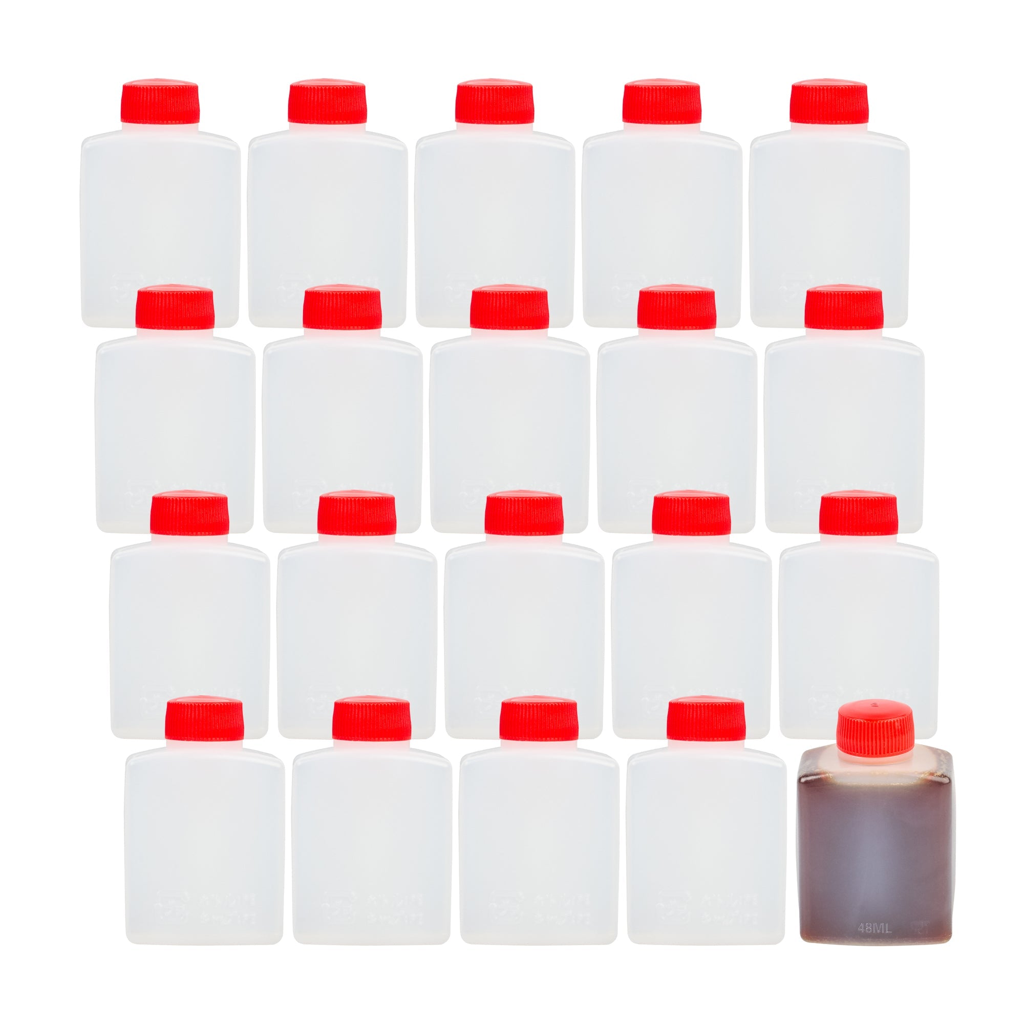 Bento Tek 2 oz Translucent Plastic Soy Sauce Bottle - with Red Cap - 1 1/2" x 1" x 2 1/2" - 1000 count box
