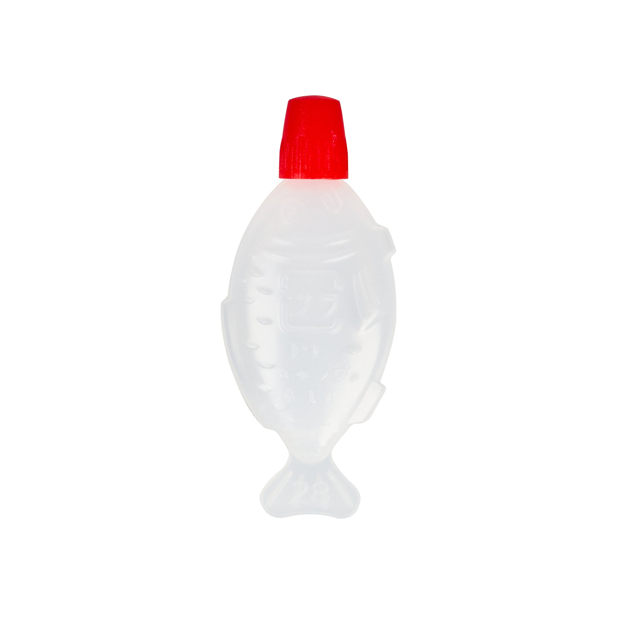 Bento Tek 3 mL Translucent Plastic Fish Soy Sauce Bottle - with Red Cap - 2 1/4" x 1/2" x 1" - 1000 count box