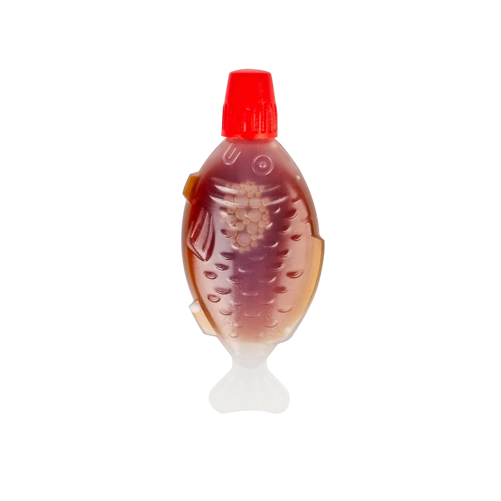 Bento Tek 3 mL Translucent Plastic Fish Soy Sauce Bottle - with Red Cap - 2 1/4" x 1/2" x 1" - 100 count box