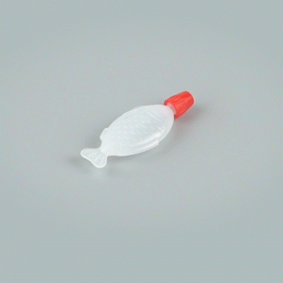 Bento Tek 3 mL Translucent Plastic Fish Soy Sauce Bottle - with Red Cap - 2 1/4" x 1/2" x 1" - 1000 count box