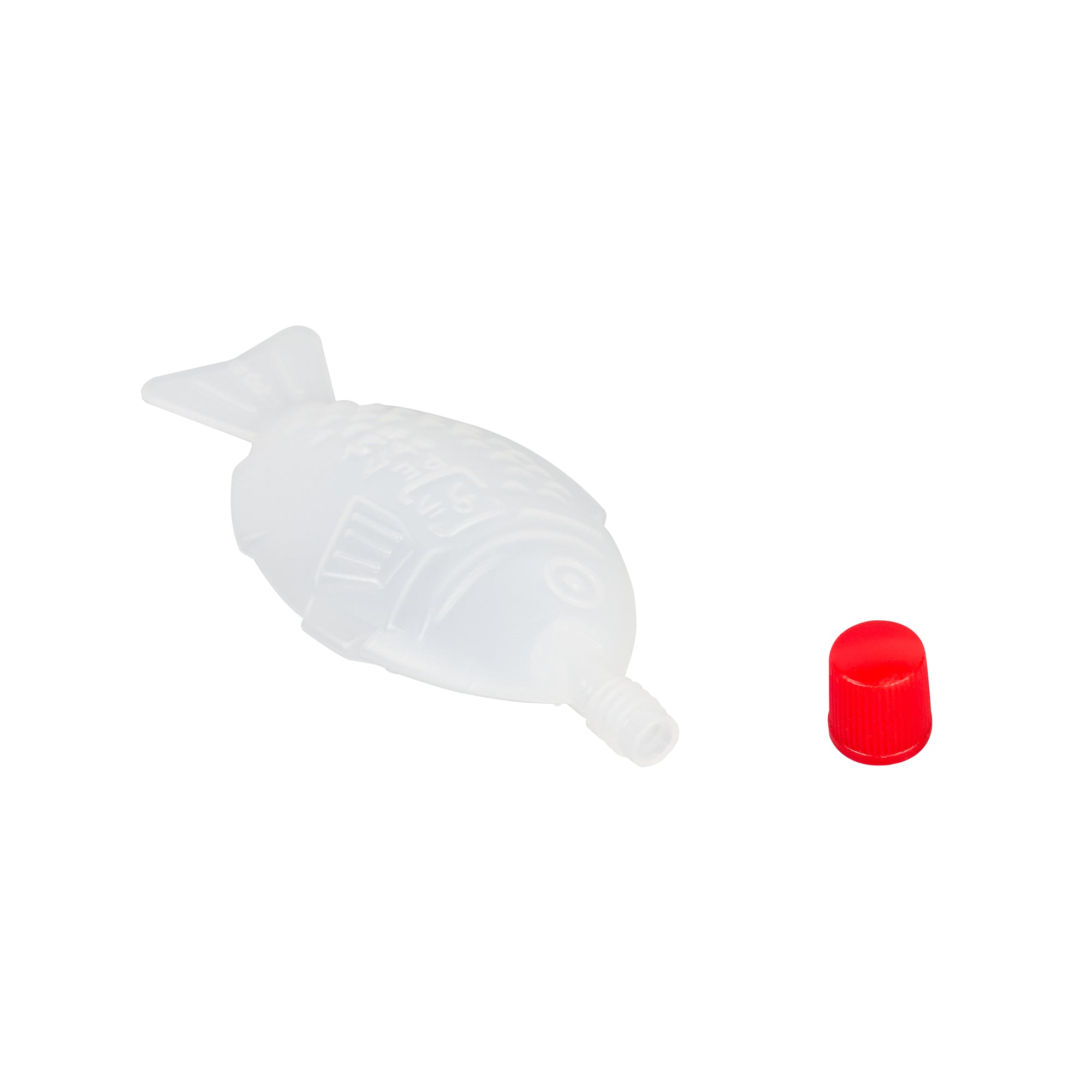 Bento Tek 3 mL Translucent Plastic Fish Soy Sauce Bottle - with Red Cap - 2 1/4" x 1/2" x 1" - 1000 count box