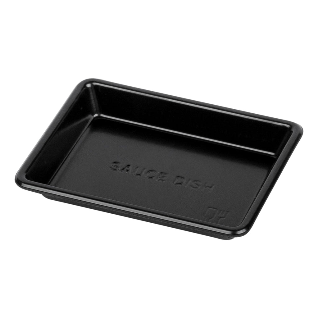 Bento Tek 1 oz Rectangle Black Plastic Sauce Dish - 3" x 2 1/4" - 100 count box