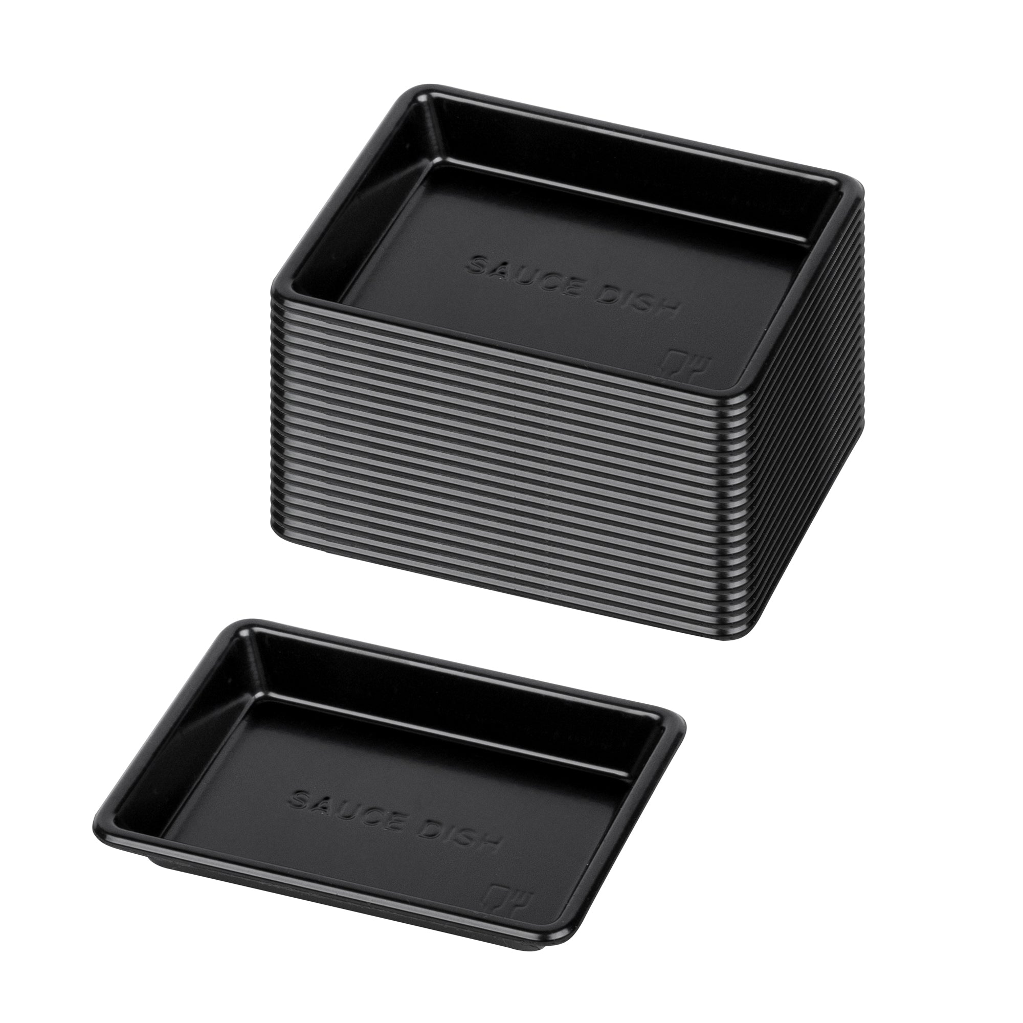Bento Tek 1 oz Rectangle Black Plastic Sauce Dish - 3" x 2 1/4" - 100 count box