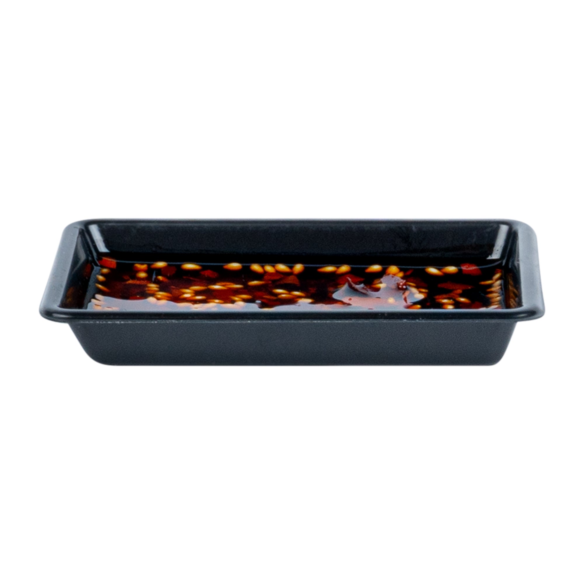 Bento Tek 1 oz Rectangle Black Plastic Sauce Dish - 3" x 2 1/4" - 100 count box