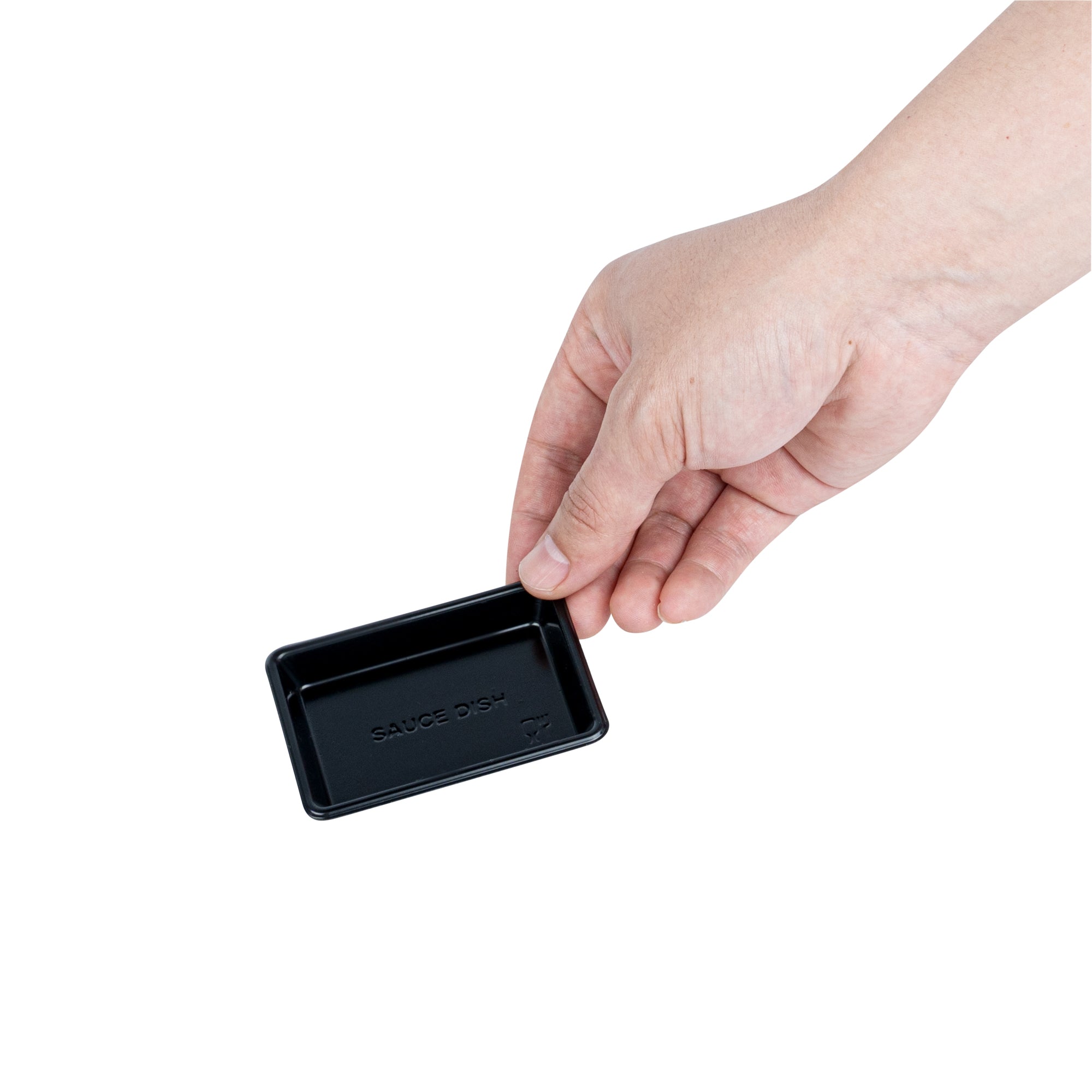 Bento Tek 1 oz Rectangle Black Plastic Sauce Dish - 3" x 2 1/4" - 100 count box