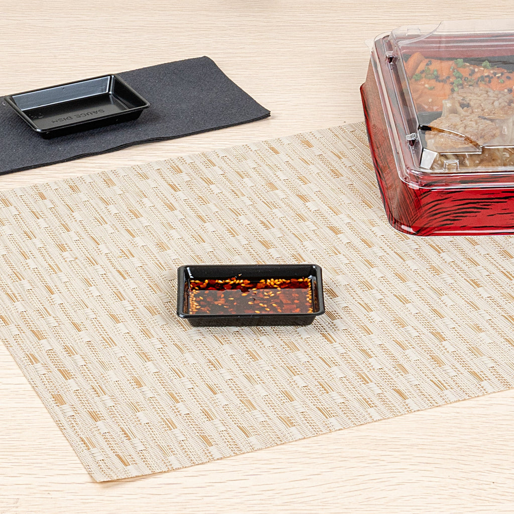 Bento Tek 1 oz Rectangle Black Plastic Sauce Dish - 3" x 2 1/4" - 100 count box