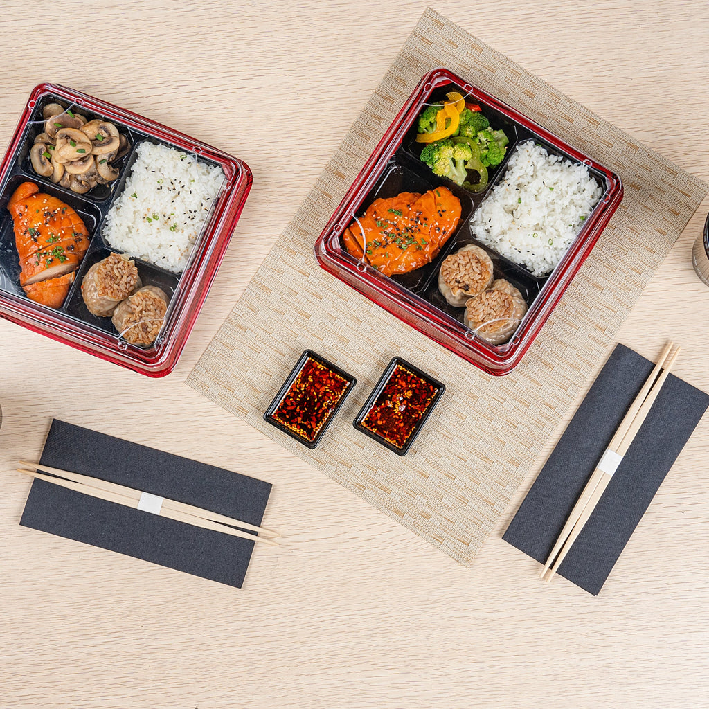 Bento Tek 1 oz Rectangle Black Plastic Sauce Dish - 3" x 2 1/4" - 100 count box
