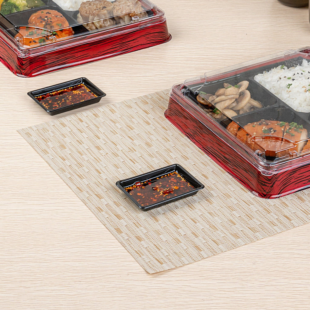 Bento Tek 1 oz Rectangle Black Plastic Sauce Dish - 3" x 2 1/4" - 1000 count box