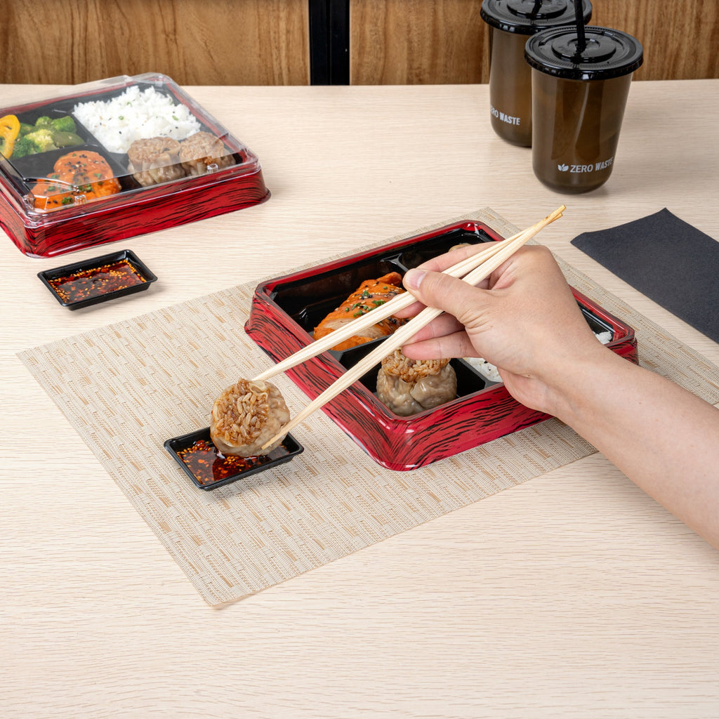 Bento Tek 1 oz Rectangle Black Plastic Sauce Dish - 3" x 2 1/4" - 1000 count box