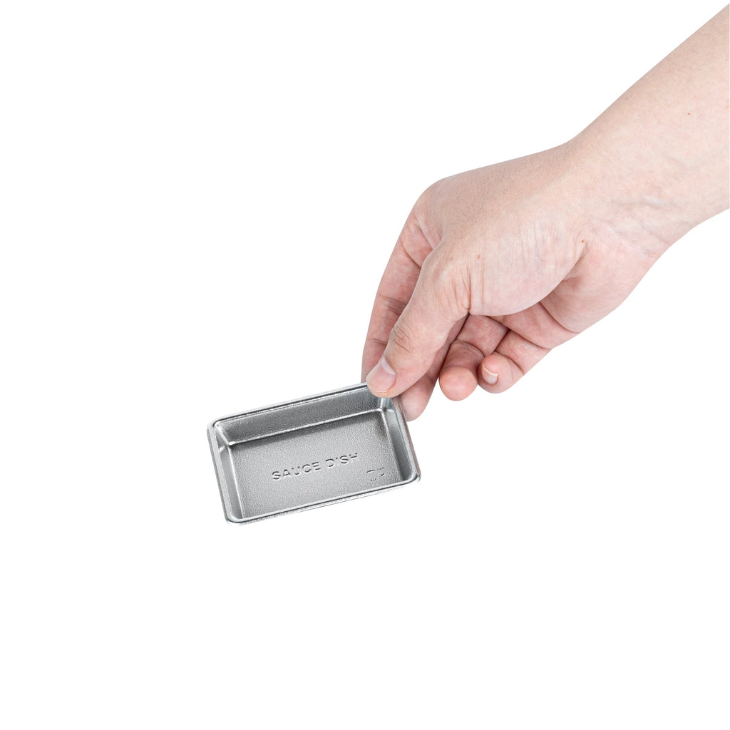 Bento Tek 1 oz Rectangle Silver Plastic Sauce Dish - 3" x 2 1/4" - 1000 count box