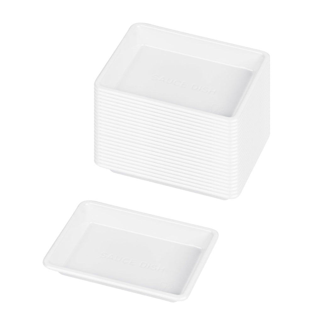 Bento Tek 1 oz Rectangle White Plastic Sauce Dish - 3" x 2 1/4" - 100 count box