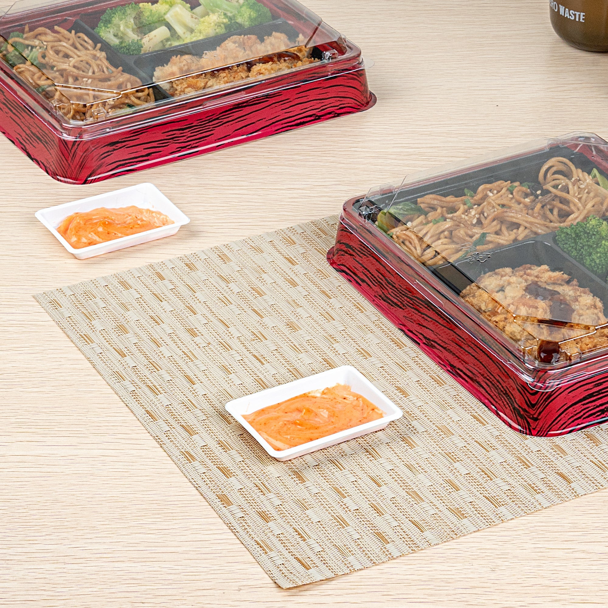 Bento Tek 1 oz Rectangle White Plastic Sauce Dish - 3" x 2 1/4" - 100 count box