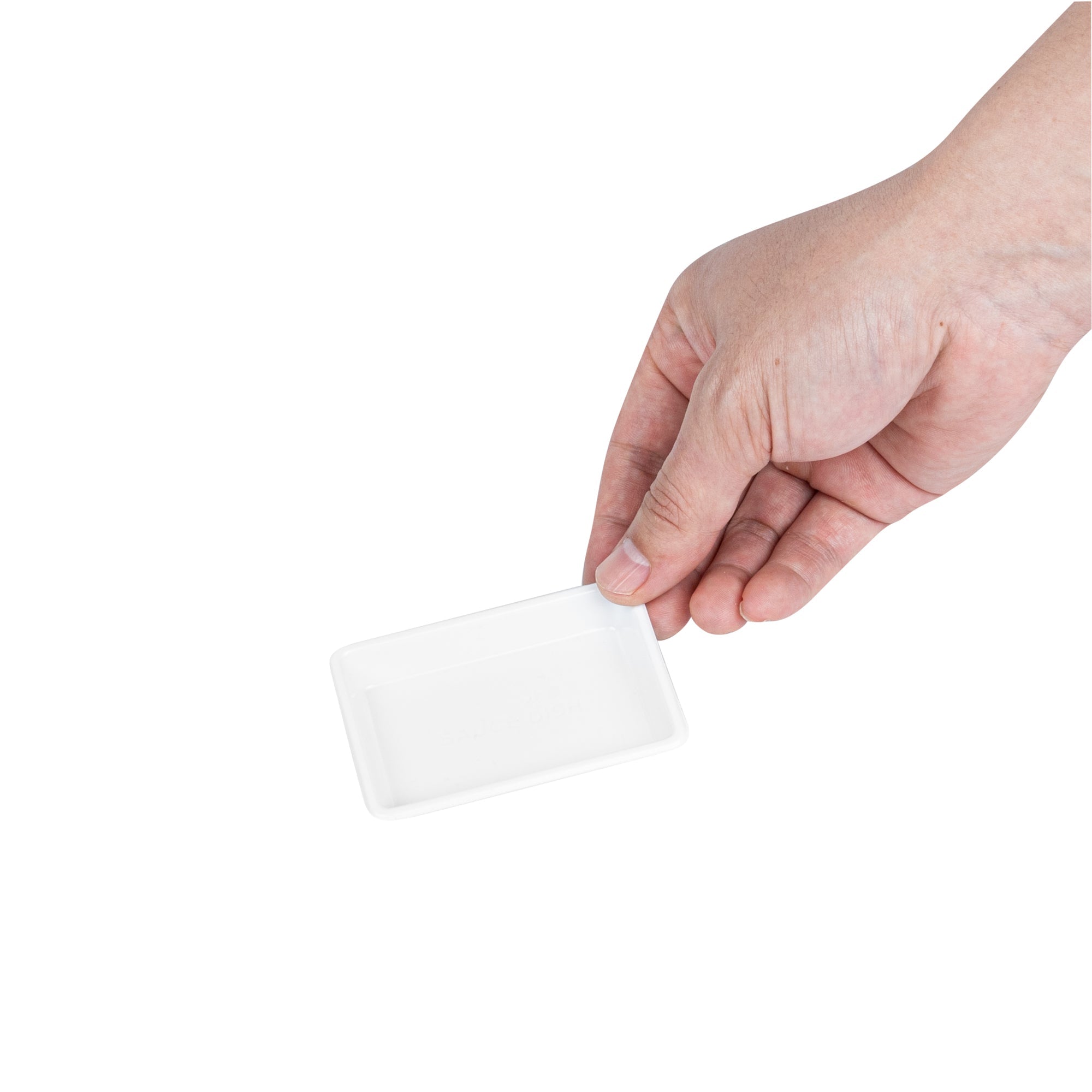 Bento Tek 1 oz Rectangle White Plastic Sauce Dish - 3" x 2 1/4" - 100 count box