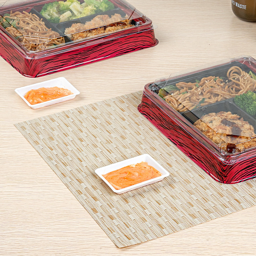 Bento Tek 1 oz Rectangle White Plastic Sauce Dish - 3" x 2 1/4" - 1000 count box