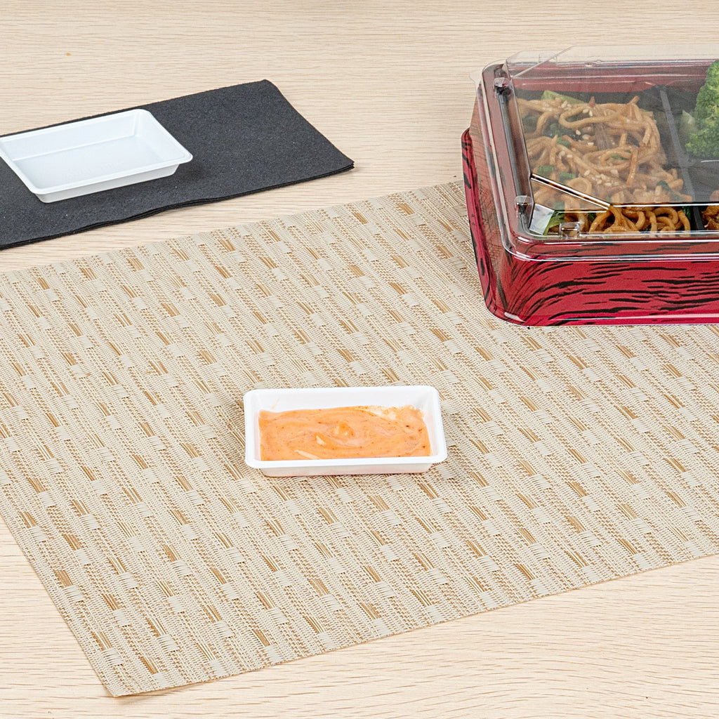 Bento Tek 1 oz Rectangle White Plastic Sauce Dish - 3" x 2 1/4" - 1000 count box