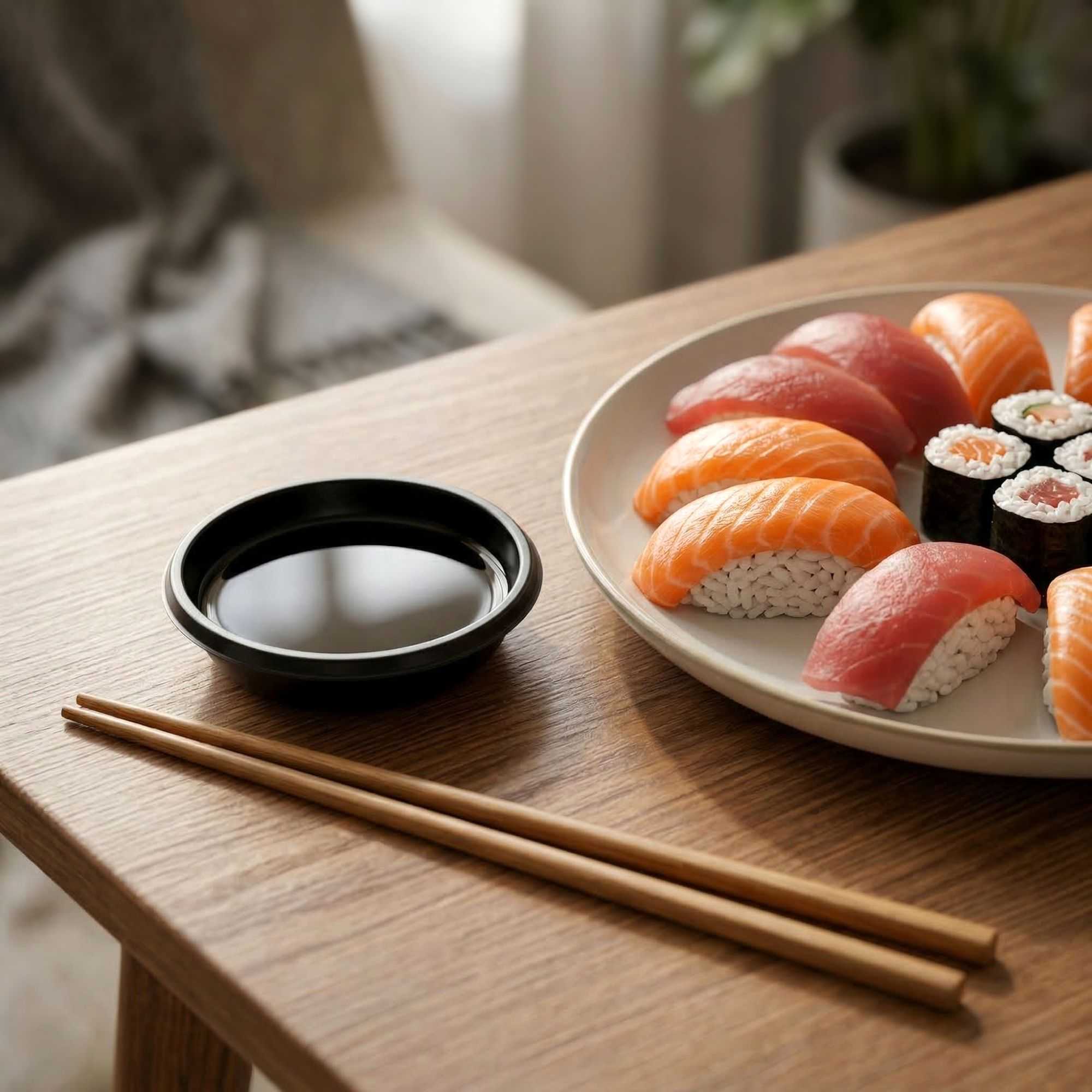 Bento Tek 2 oz Round Black Plastic Sauce Dish - 3" x 3" x 3/4" - 100 count box