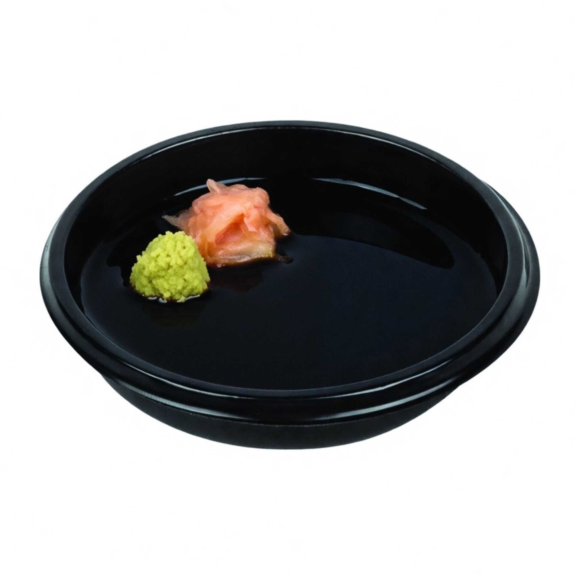 Bento Tek 2 oz Round Black Plastic Sauce Dish - 3" x 3" x 3/4" - 1000 count box