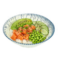 Bento Tek 10 oz Round White and Blue Plastic Asian Style Bowl - 6 1/2" x 6 1/2" x 1 3/4" - 400 count box