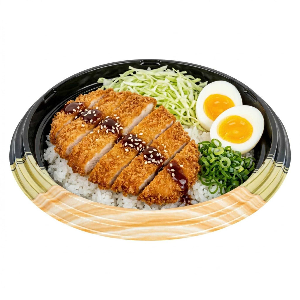 Bento Tek 14 oz Round Black and Gold Plastic Asian Style Bowl - 7" x 7" x 1 1/2" - 100 count box