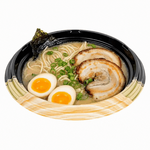 Bento Tek 14 oz Round Black and Gold Plastic Asian Style Bowl - 7" x 7" x 1 1/2" - 100 count box