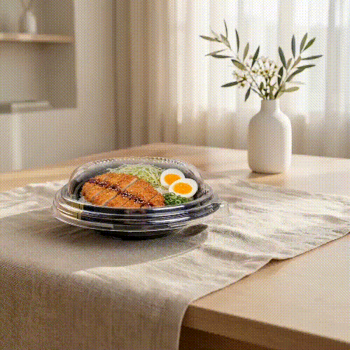Bento Tek Round Clear Plastic Lid - Fits 14 oz Asian Style Bowl - 7 1/4'' x 7 1/4'' x 1 3/4'' - 100 count box
