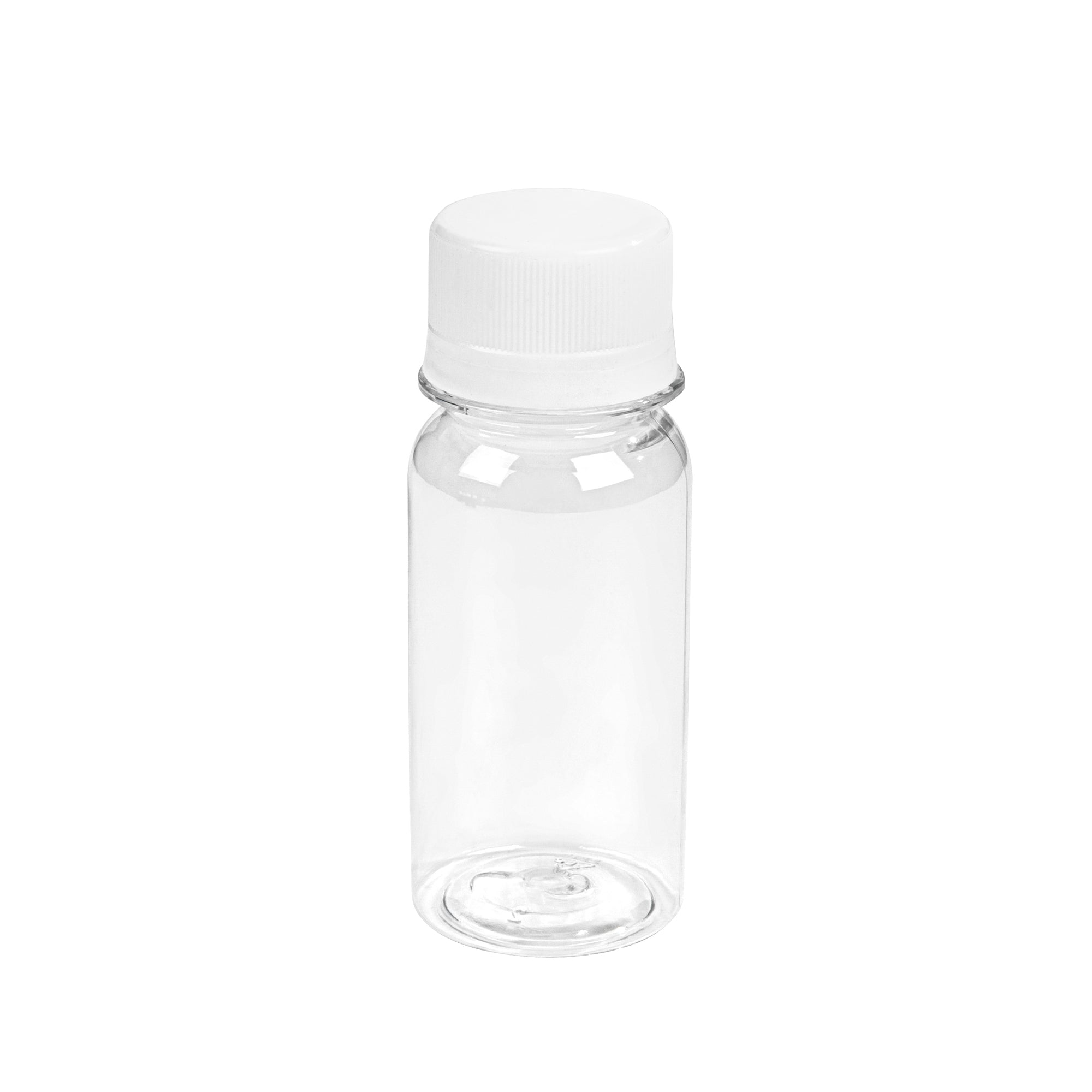 Bottle Tek 2 oz Clear Plastic Energy Shot Bottle - with Safety Cap - 1 1/2" x 1 1/2" x 3 3/4" - 100 count box