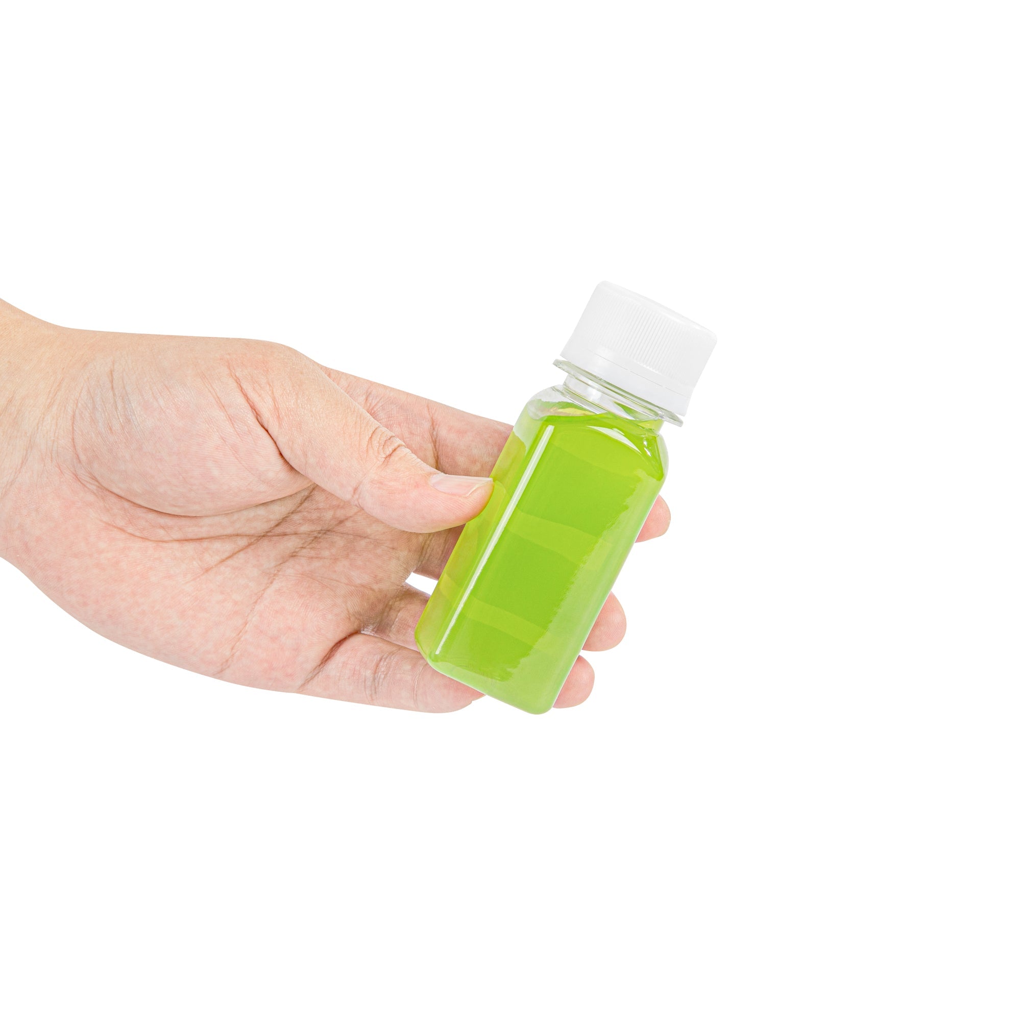 Bottle Tek 2 oz Clear Plastic Energy Shot Bottle - with Safety Cap, Straight Sided - 1 1/4" x 1 1/4" x 3 3/4" - 100 count box