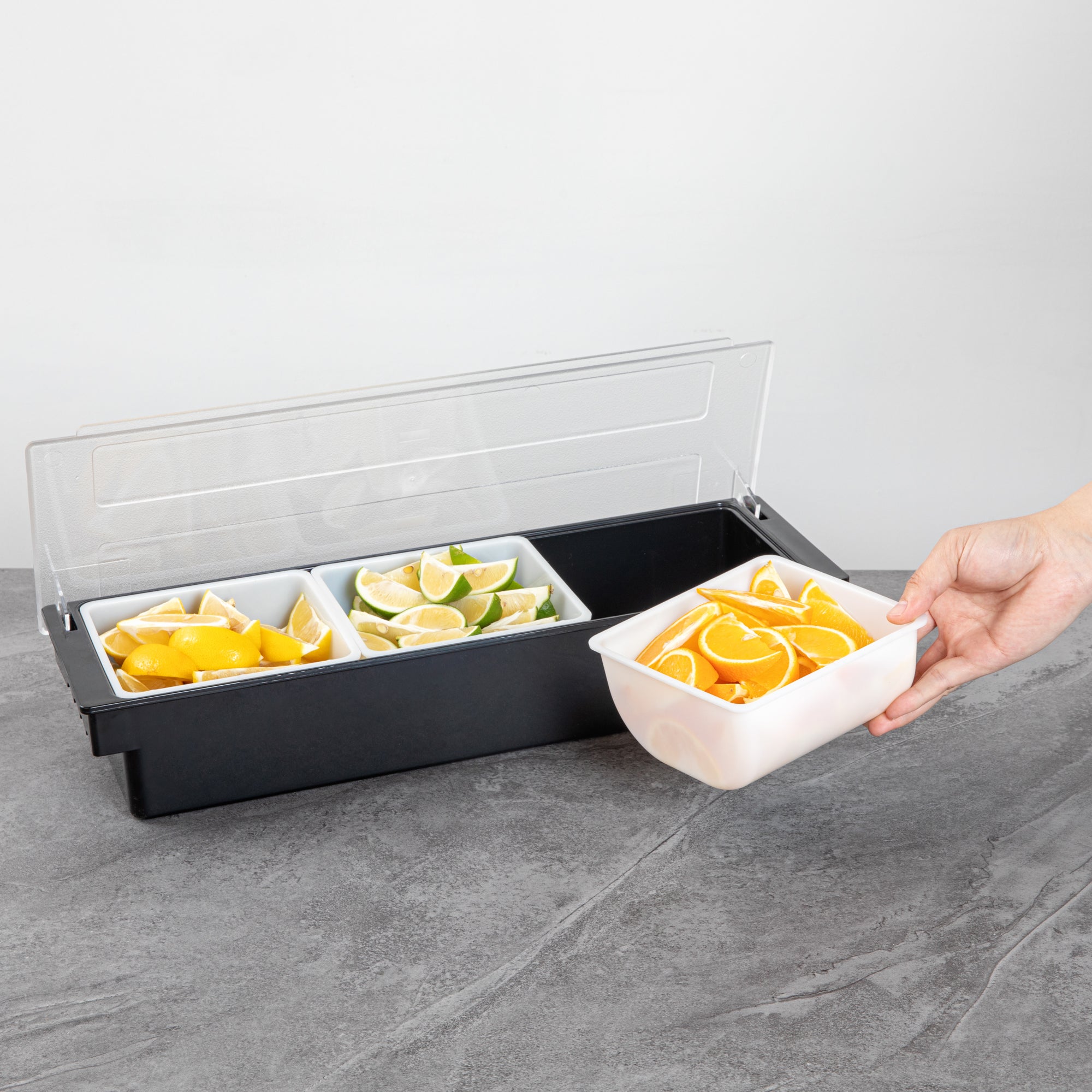 Bar Lux 1 Qt White Plastic Insert - Fits 3-Compartment Condiment Caddy - 1 count box