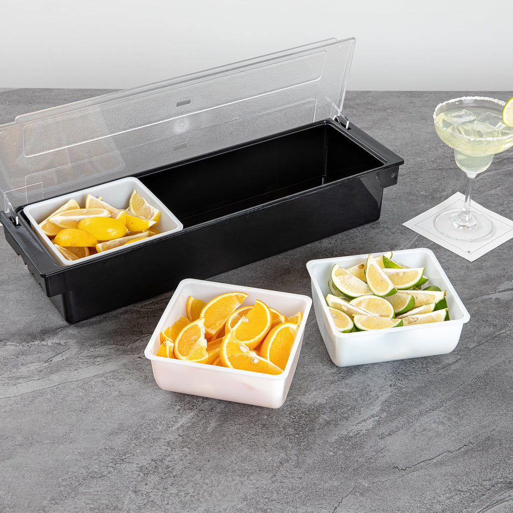 Bar Lux 1 Qt White Plastic Insert - Fits 3-Compartment Condiment Caddy - 3 count box