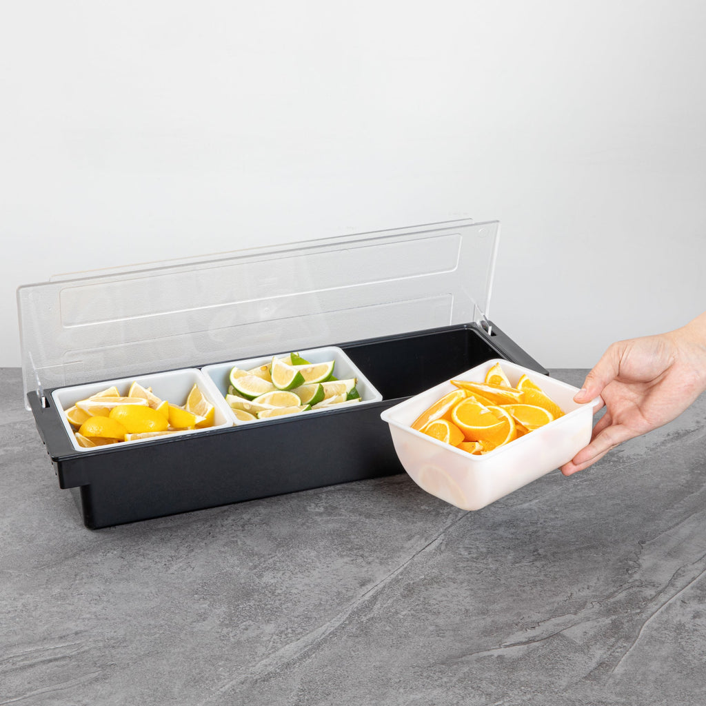 Bar Lux 1 Qt White Plastic Insert - Fits 3-Compartment Condiment Caddy - 3 count box