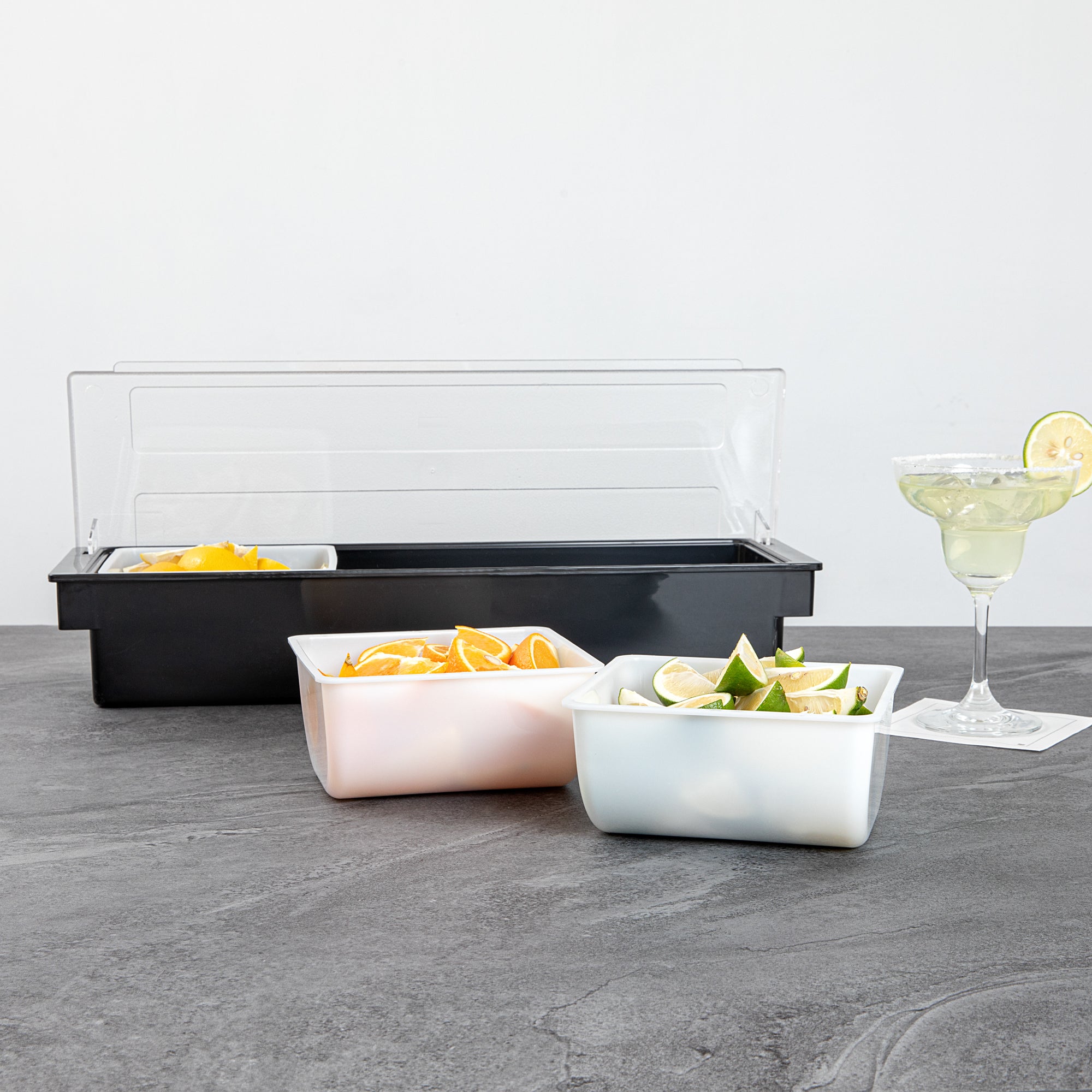 Bar Lux 1 Qt White Plastic Insert - Fits 3-Compartment Condiment Caddy - 3 count box